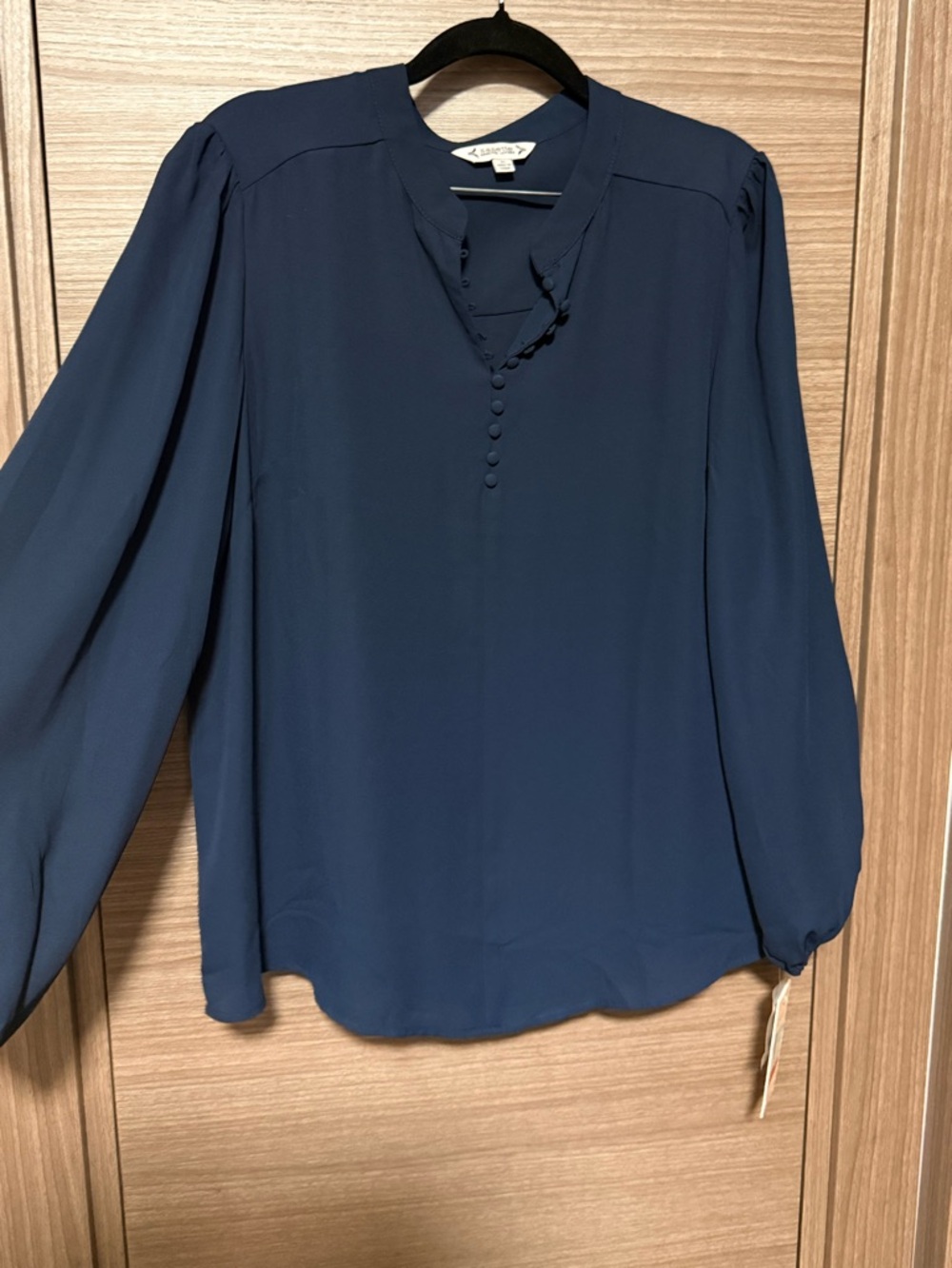 Nanette Lepore Navy V-Neck Button Front Blouse